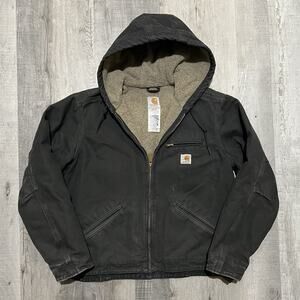 Carhartt Detroit Jacket Women's M Duck Canvas Sherpa Hooded Black WJ141 BLK